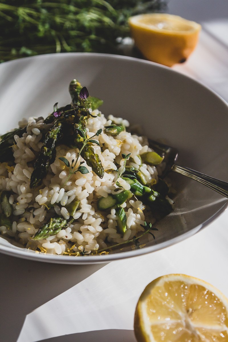 asparagus risotto on a plate | sultryvegan.com