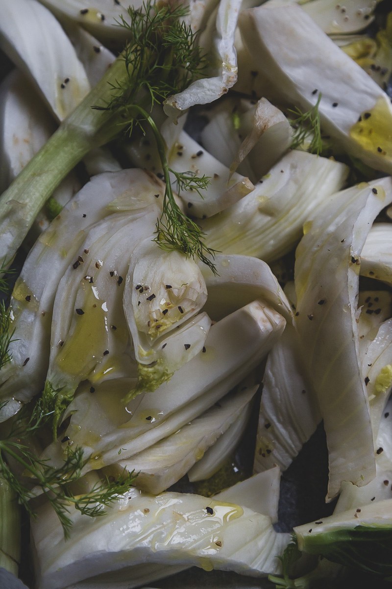 raw sliced fennel drizzled with olive oil | sultryvegan.com