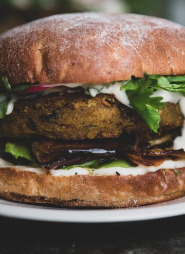 a vegan burger with herbs, eggplant and mayo | sultryvegan.com