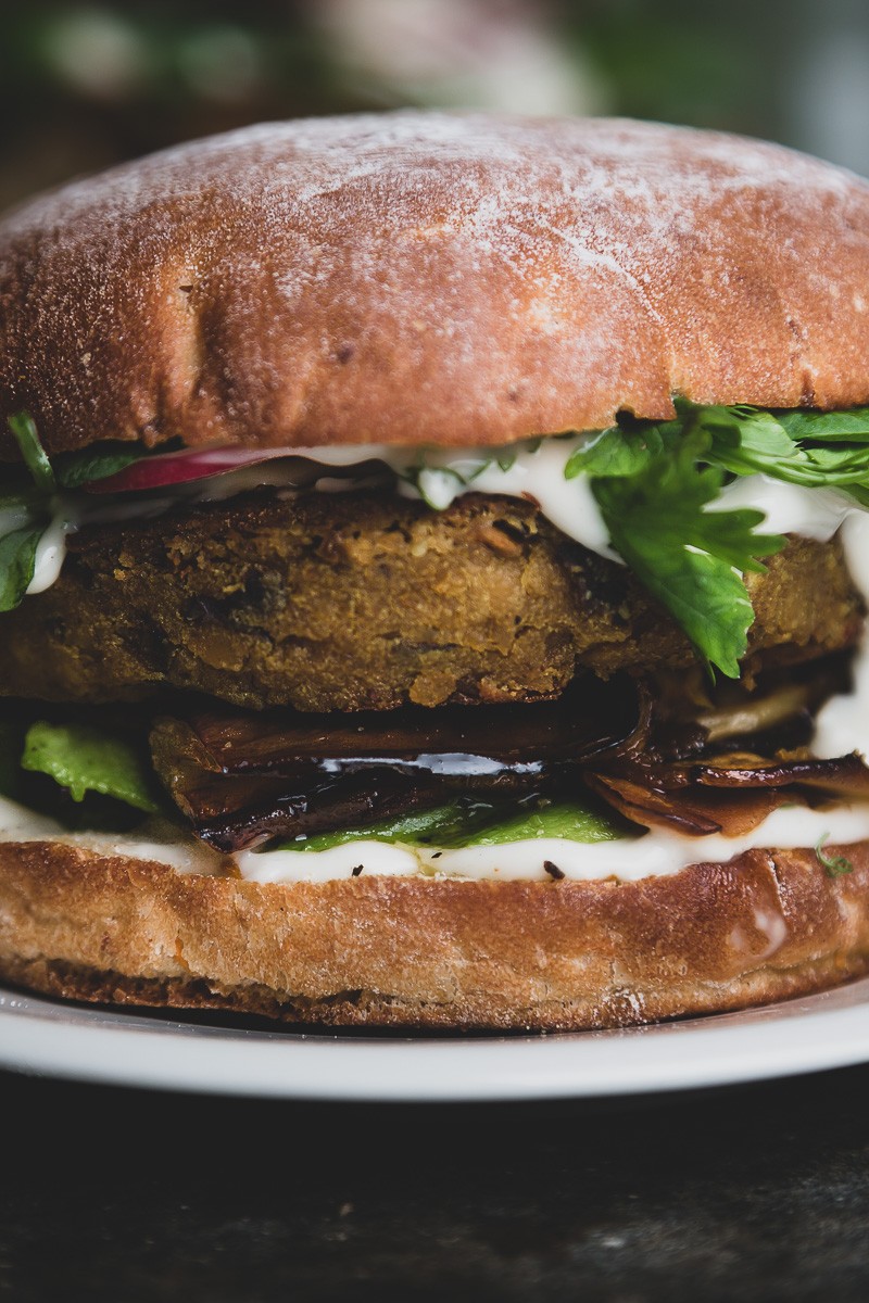 a vegan burger with herbs, eggplant and mayo | sultryvegan.com